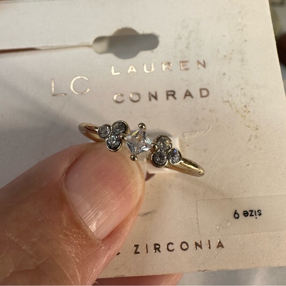 Dainty goldtone CZ ring size 9 - Picture 2 of 4